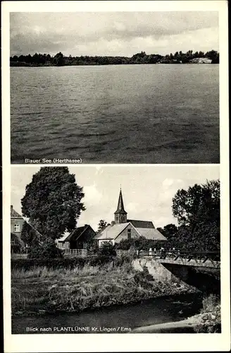 Ak Plantlünne Lünne Niedersachsen, Blauer See, Herthasee, Teilansicht vom Ort