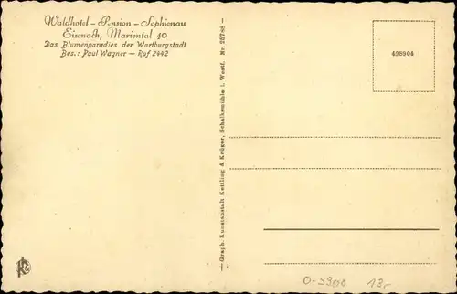 Ak Lutherstadt Eisenach in Thüringen, Waldhotel Pension Sophienau, Inh. Paul Wagner, Garten