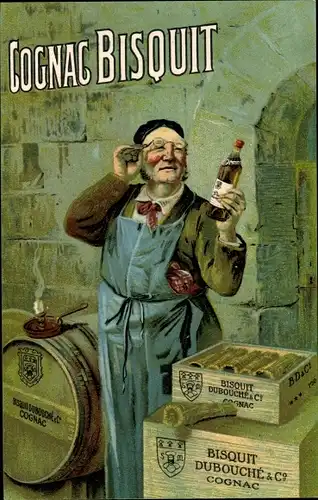 Litho Cognac, Bisquit Dubouché & Co., Weinkeller, Reklamekarte