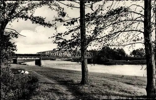 Ak Lingen im Emsland, Eisenbahnbrücke bei Hanekenfähr