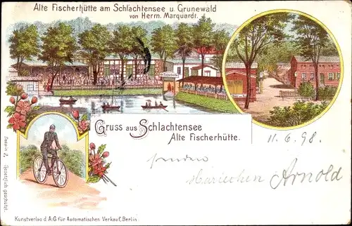 Litho Berlin Wilmersdorf Grunewald, Alte Fischerhütte am Schlachtensee, Inh. Herm. Marquardt