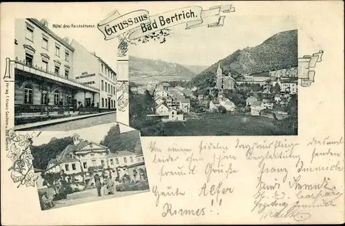 Ak Bad Bertrich in der Eifel, Hotel Drei Reichskronen, Kurhaus, Panorama mit Kirche