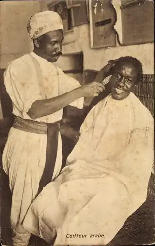 Ak Coiffeur arabe, Mann bei einem arabischen Friseur, Barbier, Maghreb