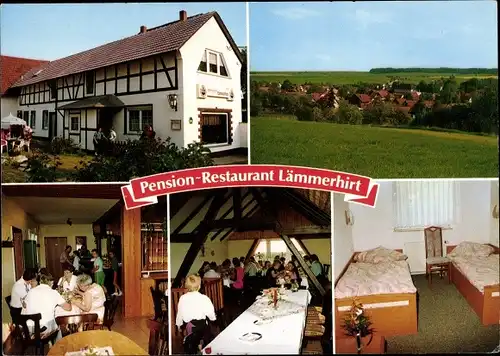 Ak Bischofroda, Pension Restaurant Lämmerhirt, Blick von außen und innen sowie Umgebung