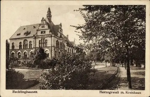 Ak Recklinghausen im Ruhrgebiet, Herzogswall mit Kreishaus