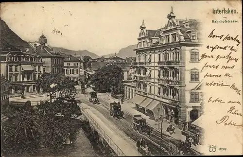 Ak Interlaken Kt. Bern Schweiz, Verkehr auf der Bahnhofstraße