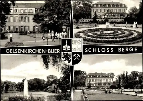 Wappen Ak Buer Gelsenkirchen im Ruhrgebiet, Blick auf Schloss Berge, Parkanlage