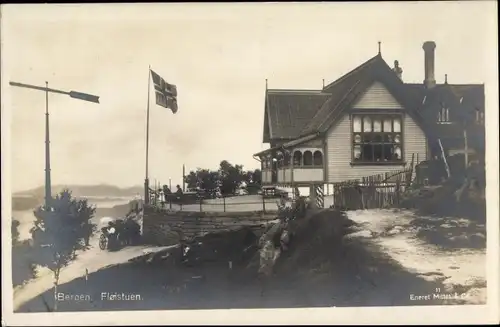 Ak Bergen Norwegen, Floistuen, Gasthof mit Terrasse