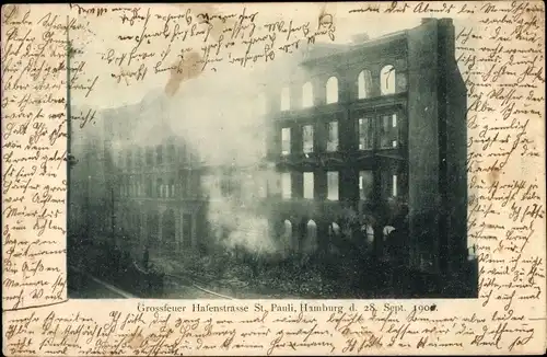 Ak Hamburg Mitte St. Pauli, Großfeuer Hafenstraße, 28. September 1900