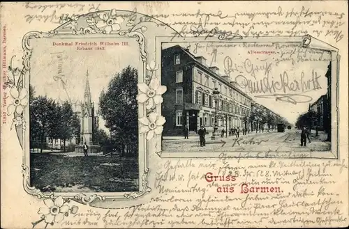 Ak Wuppertal, Denkmal Friedrich Wilhelm III, Gesamtansicht, Alleestraße, Häuserfassaden