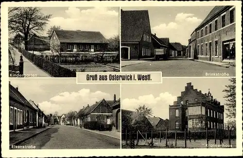 Ak Osterwick Gemeinde Rosendahl Westfalen, Kindergarten, Brinkstraße, Elsenstraße, Krankenhaus