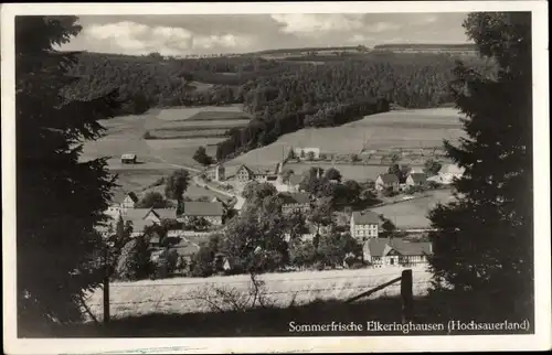 Ak Elkeringhausen Winterberg im Sauerland, Fachwerkhäuser im Ort, Talblick und Panorama