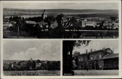 Ak Schnarsleben Hohe Börde Sachsen Anhalt, Ortsansicht von der Wartburg, Niederndodeleben, Bahnhof