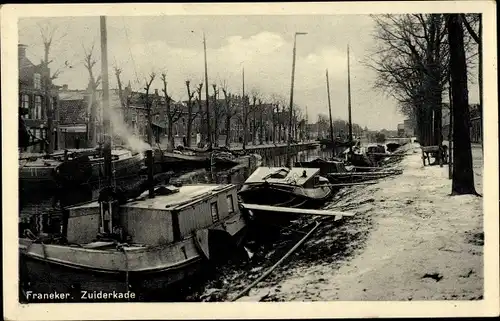 Ak Franeker Waadhoeke Friesland, Zuiderkade, Boote am Ufer