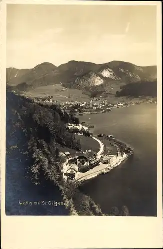 Foto Ak Lueg Sankt Gilgen in Salzburg, Blick auf den Ort mit Wolfgangsee