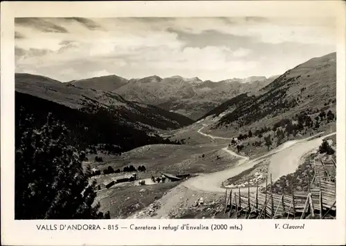 Ak Andorra, Carretera i refugi d'Envalira, Panoramablick ins Tal, Gebirgsstraße