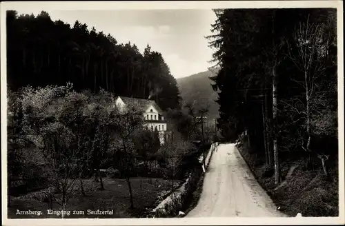 Ak Arnsberg im Sauerland, Eingang zum Seufzertal, Straßenpartie, Wohnhaus, Wald
