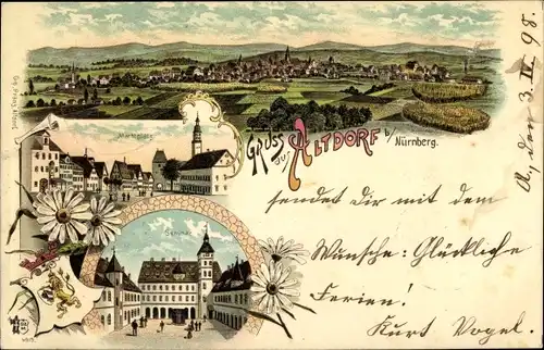 Wappen Litho Altdorf in Mittelfranken, Seminar, Marktplatz, Panorama vom Ort