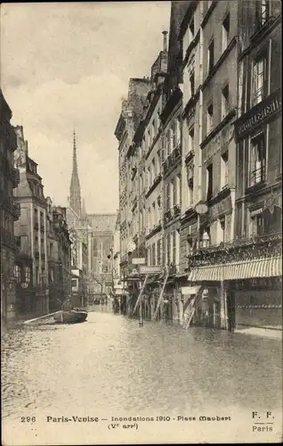 Ak Paris 5e, Venise, Inondations 1910, Place Maubert