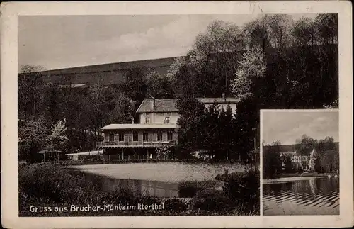 Ak Burscheid im Bergischen Land, Brucher Mühle, Besitzer Herm. Hammerstein, Fachwerkhaus, Ufer