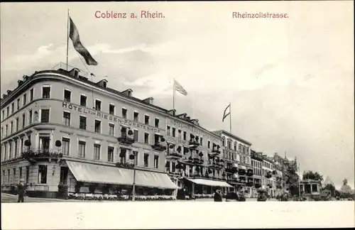 Ak Koblenz, Rheinzollstraße, Hotel zum Riesen Fürstenhof, Gasthof zum Anker, Straßenpanorama