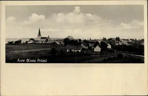 Ak Auw Kreis Prüm, Geschw. Eichten, Panoramaansicht von Ortschaft, Kirche