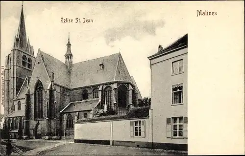 Ak Mechelen Malines Flandern Antwerpen, Eglise St. Jean, Straßenpartie mit Blick auf die Kirche