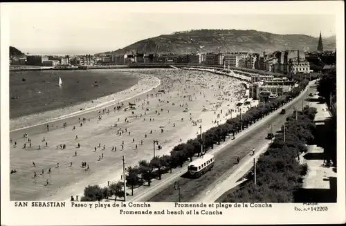 Ak San Sebastian Baskenland, Paseo y playa de la Concha, Strandpartie, Bus