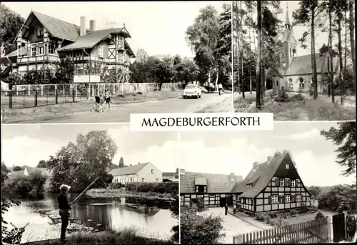 Ak Magdeburgerforth Möckern, Betriebsferienheim des Volksgutes, Kirche, Dorfteich, Oberförsterei