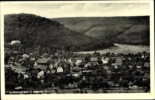 Ak Zell im Odenwald, Gesamtansicht von Ortschaft und Umgebung, Pension zur Krone v. Georg Klein