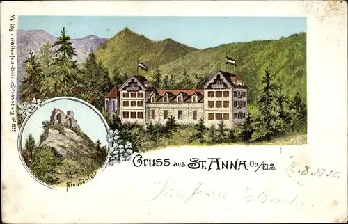 Leuchtfenster Litho Thierenbach Jungholtz Elsass Haut Rhin, St. Anna von Wwe. Schuller, Freundstein