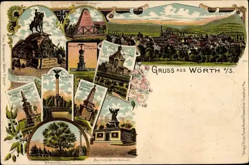 Litho Wœrth Wörth an der Sauer Elsass Bas Rhin, Kaiser Friedrich Denkmal, Armeedenkmäler, Panorama