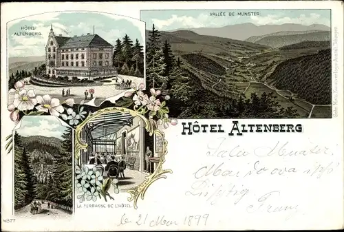 Litho Neubois Gereuth Elsass Bas Rhin, Hotel Altenberg, Vallée de Munster, Terrasse