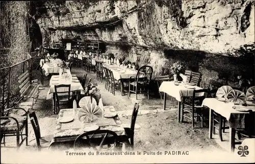 Ak Padirac Lot, Gouffre de Padirac, Terrasse du Restaurant dans le Puits, Höhle, Grotte