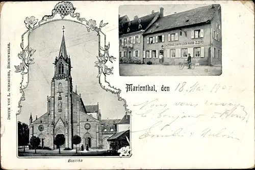 Ak Marienthal Haguenau Hagenau Elsass Bas Rhin, Basilika, Gasthaus zum wilden Mann v. E. Lund
