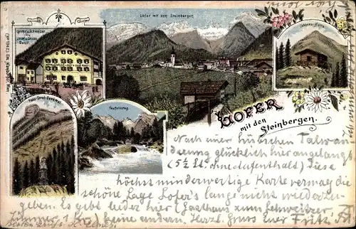 Litho Lofer in Salzburg, Gasthof zum Schweizer, Inh. Dandl, Pass Strub Denkmal, Johannahütte