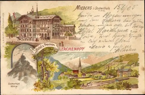 Litho Mieders in Tirol, Hotel und Pension Lerchenhof, Zuckerhütl