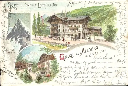 Litho Mieders in Tirol, Hotel und Pension Lerchenhof, Zuckerhütl