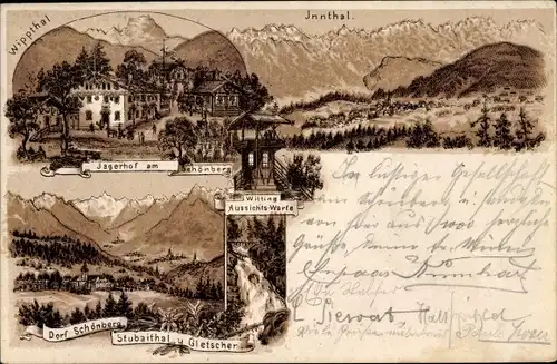 Litho Tirol, Jägerhof am Schönberg, Witting Aussichtswarte, Stubaital, Gletscher