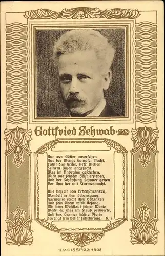 Jugendstil Passepartout Ak Dichter Gottfried Schwab, Portrait, Gedicht