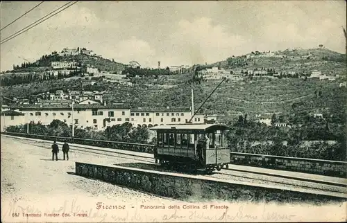 Ak Firenze Florenz Toscana, Panorama della Collina di Fiesole, Straßenbahn