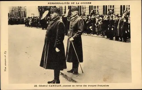 Ak Général Maurice Gamelin, passant en revue des troupes françaises