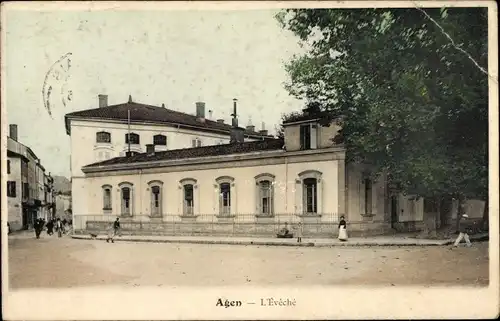 Ak Agen Lot et Garonne, L'Évêché, Bischofssitz, Straßenansicht