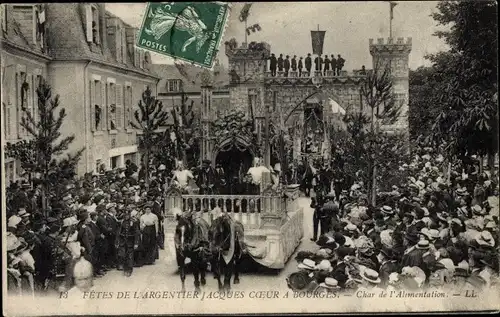 Ak Bourges Cher, Fêtes de l'Argentier Jacques Cœur, Char de l'Alimentation, geschmückter Festwagen