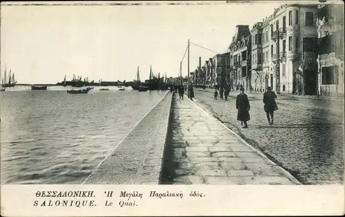 Ak Thessaloniki Griechenland, Le Quai, Hafen, Promenade