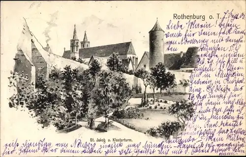 Künstler Ak Rothenburg ob der Tauber Mittelfranken, St. Jakob, Klosterturm