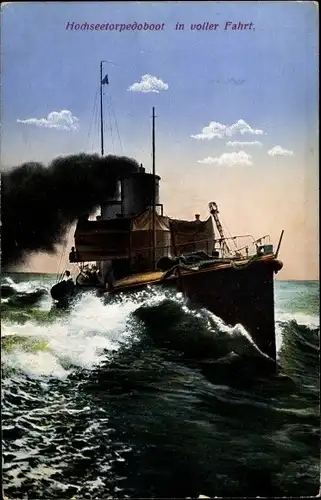 Ak Deutsches Kriegsschiff, Hochseetorpedoboot in voller Fahrt, Kaiserliche Marine