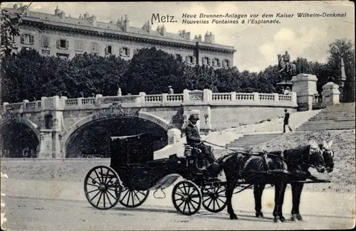Ak Metz Moselle, Neue Brunnenanlagen vor dem Kaiser Wilhelm Denkmal