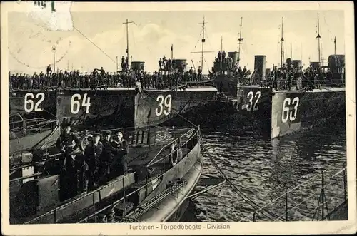 Ak Deutsche Kriegsschiffe, Turbinen Torpedoboots Division, 62, 64, 39, 32, 63, Kaiserliche Marine