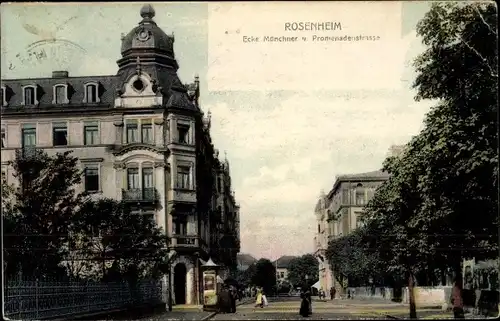 Ak Rosenheim Oberbayern, Ecke Münchner und Promenadenstraße